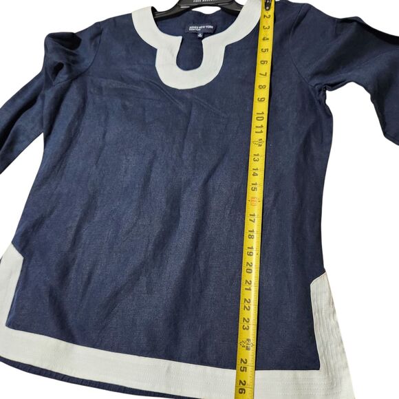 Jones New York Linen Blouse Size Medium Navy Blue Color 100% Linen - Picture 6 of 10